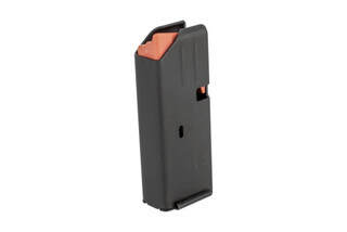 Duramag stainless steel Colt-style 9mm magazine with orange follower holds 10-rounds for your favorite pistol caliber carbine